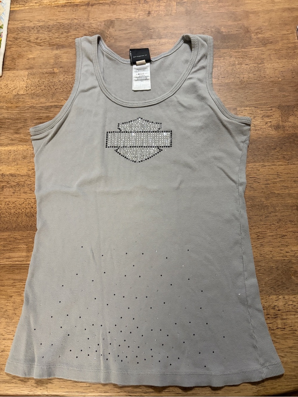 Harley-Davidson Light Gray Rhinestone Logo Tank Top